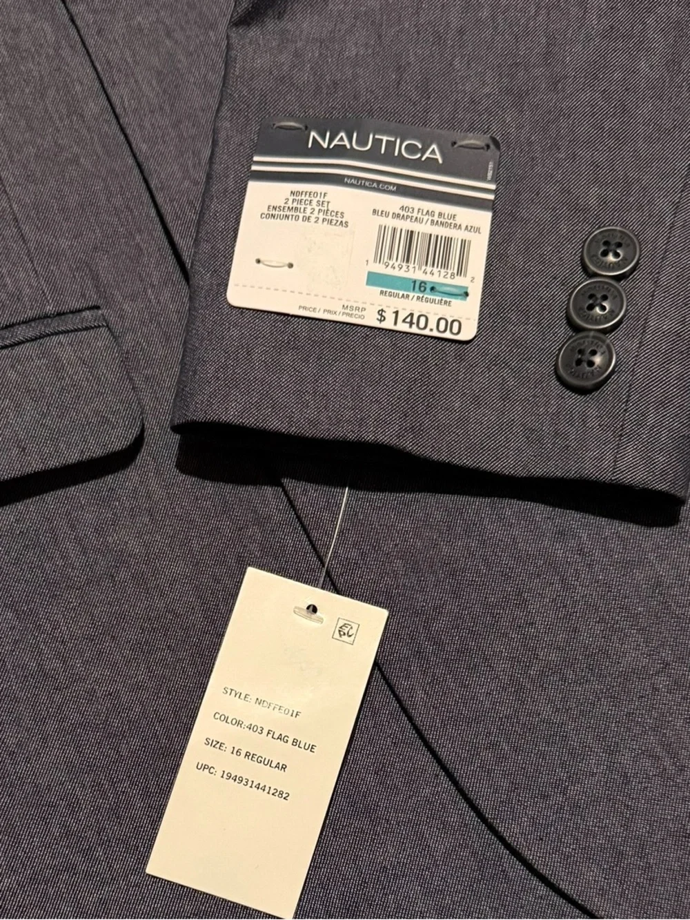 Nautica Boys Blue Suit Set Blazer Pants Formal Wedding NWT Size 16 Teen Suit